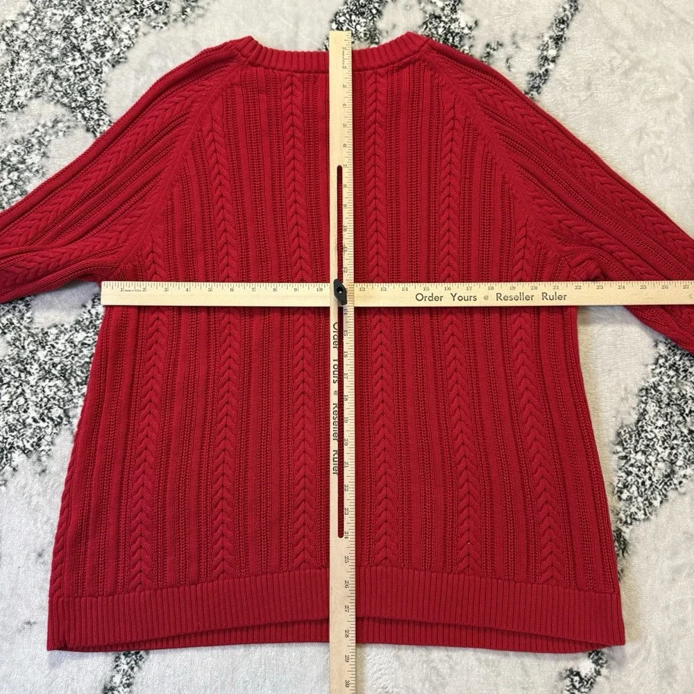 Lands End Sweater Womens Size 3X Red Cable Knit Fisherman Cotton Neckline‎